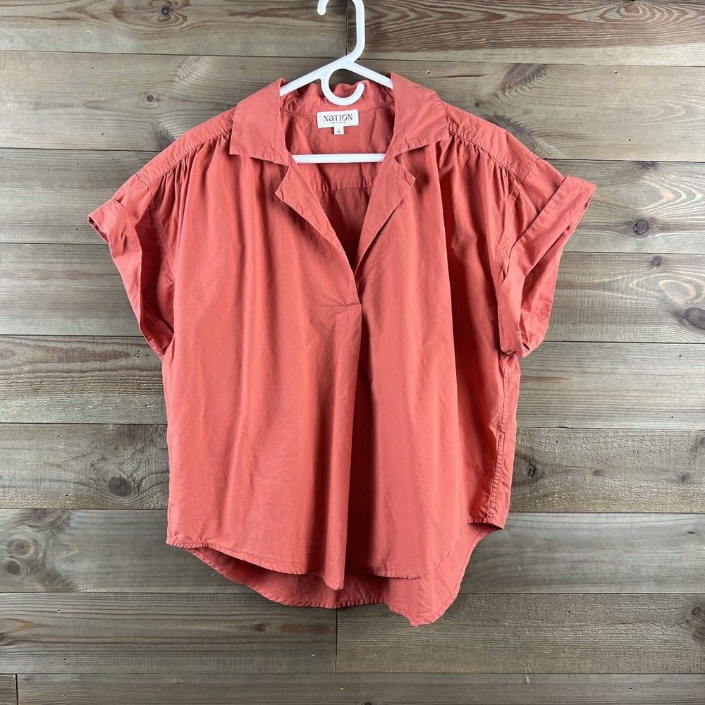 Nation LTD Womens Shirt Elliot Vneck Cap Sleeve Coral Kiss Cotton Size Large